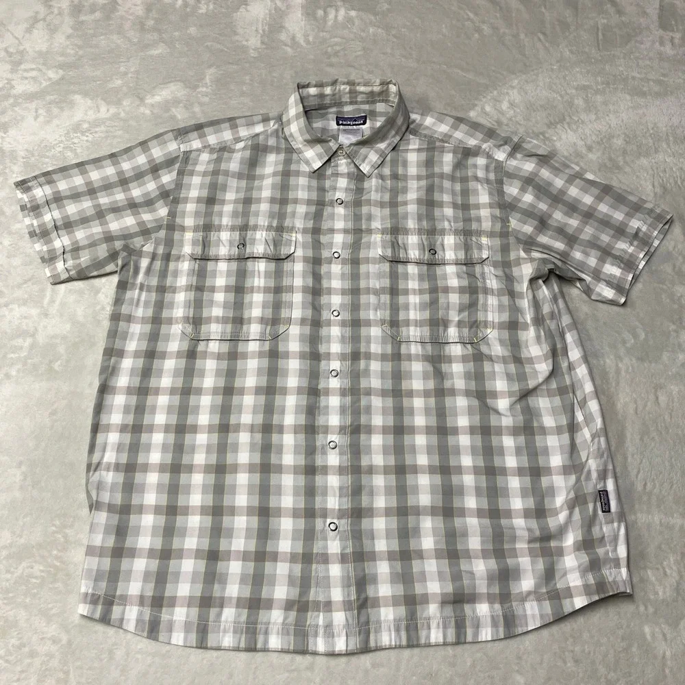 Patagonia Button Up Shirt Snap Front Plaid Double Pocket Hiking Camp Mens Large